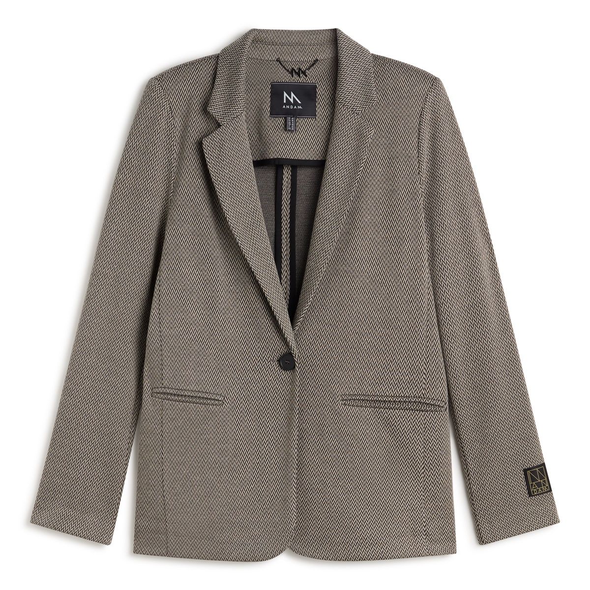 Black beige herringbone blazer