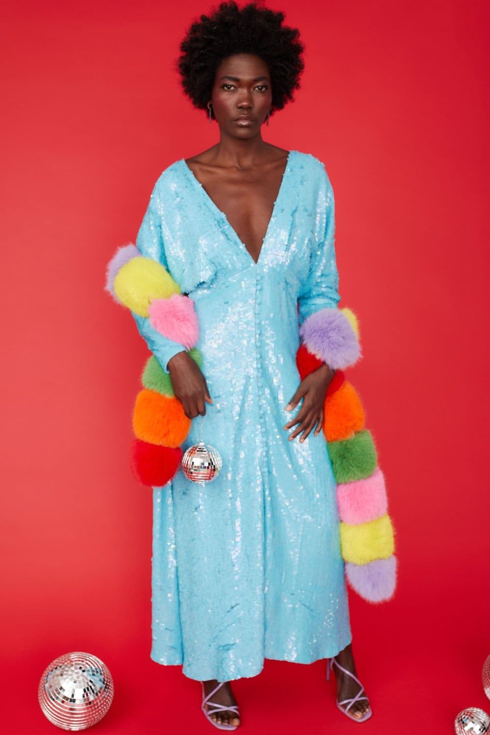 Rainbow faux fur Gaga scarf