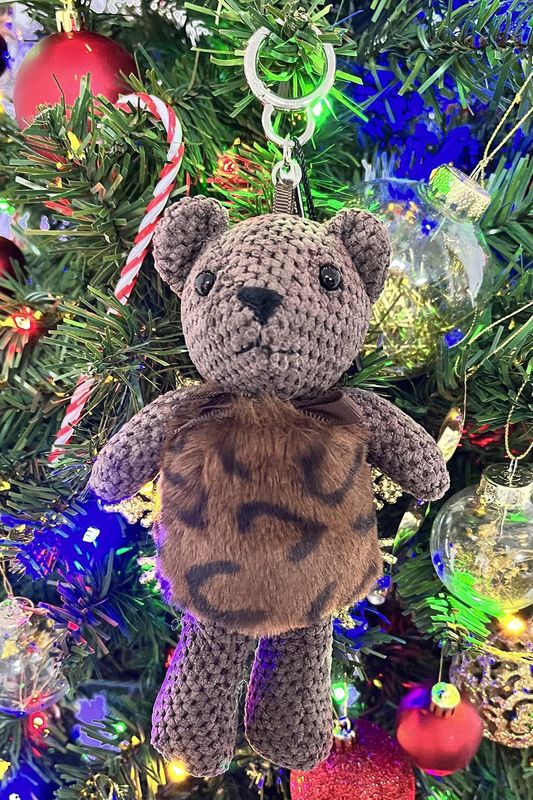 Brown leopard print faux fur teddy bag charm