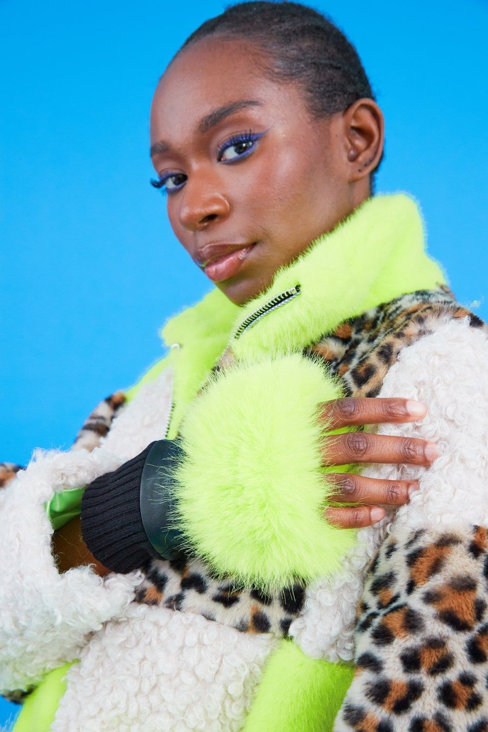 Lime green faux fur fingerless gloves