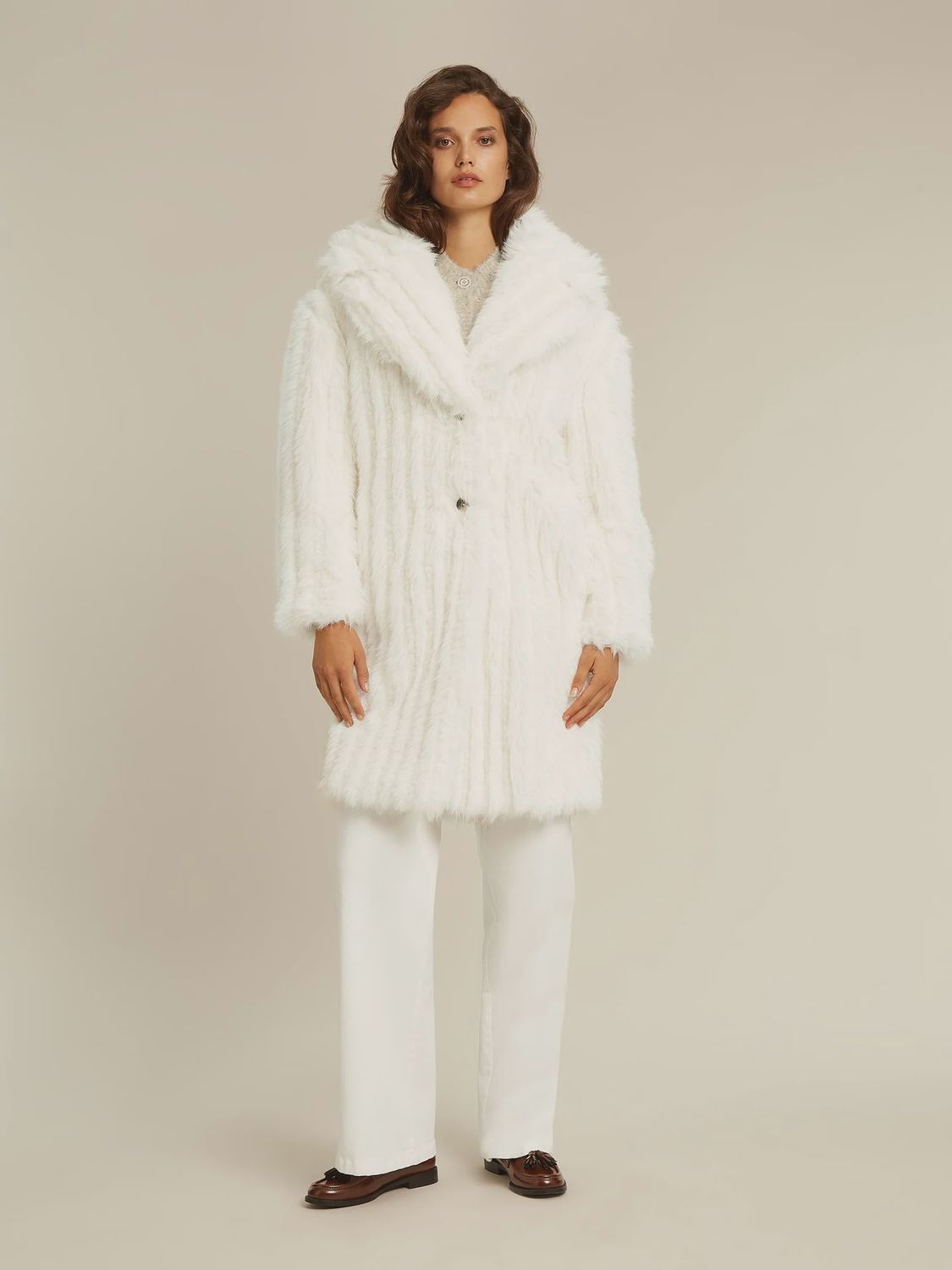 BT Alexa cream faux fur coat
