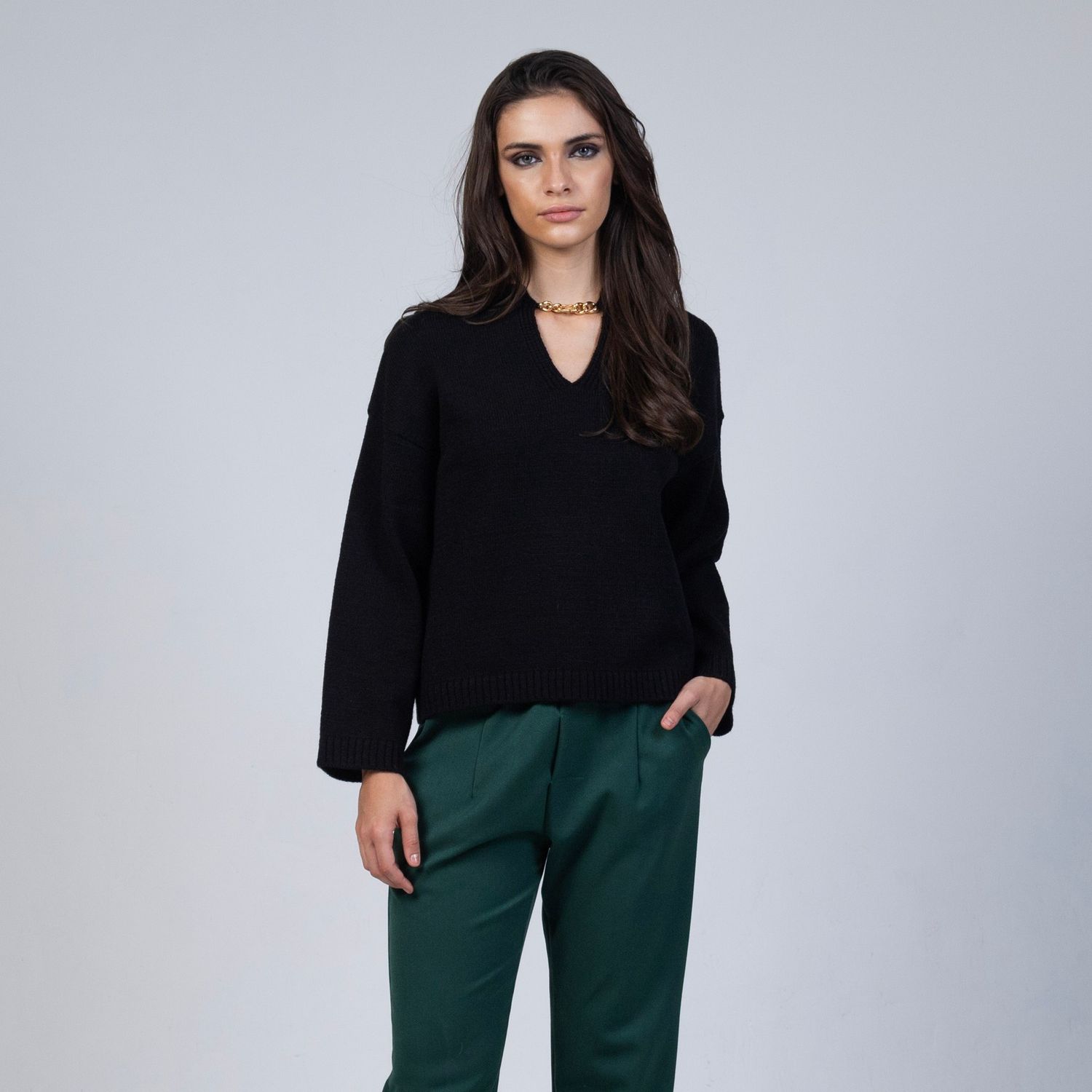 Black chain embellished knitted jumper