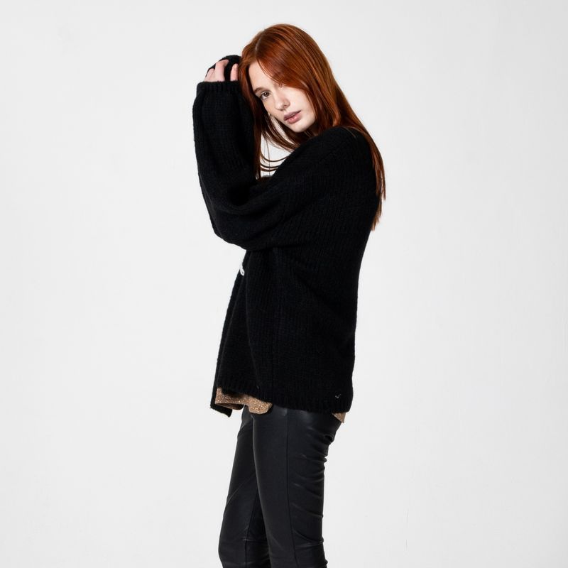 Black cardigan with embroidered flower detail