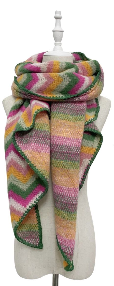 Green multi chevron printed scarf