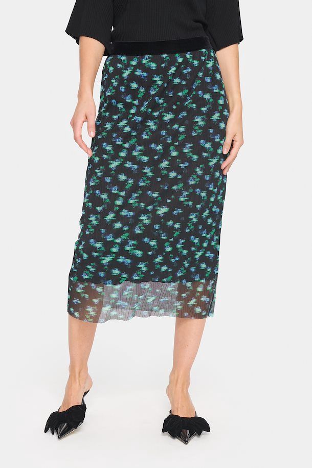 Haliejade black patterned mesh skirt
