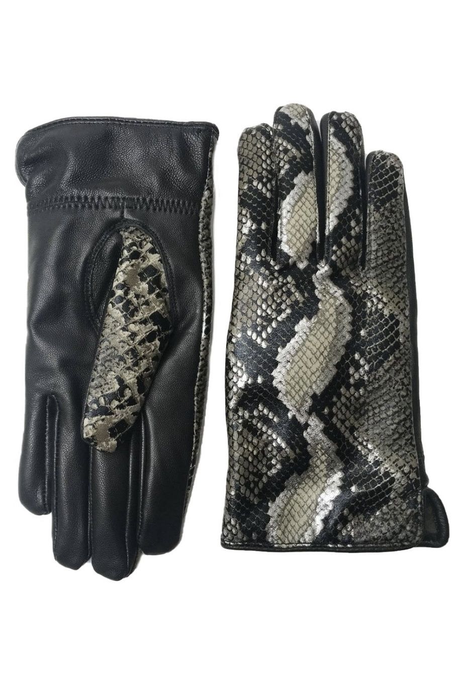 Khaki snakeprint leather gloves