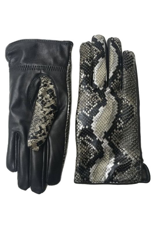 Khaki snakeprint leather gloves