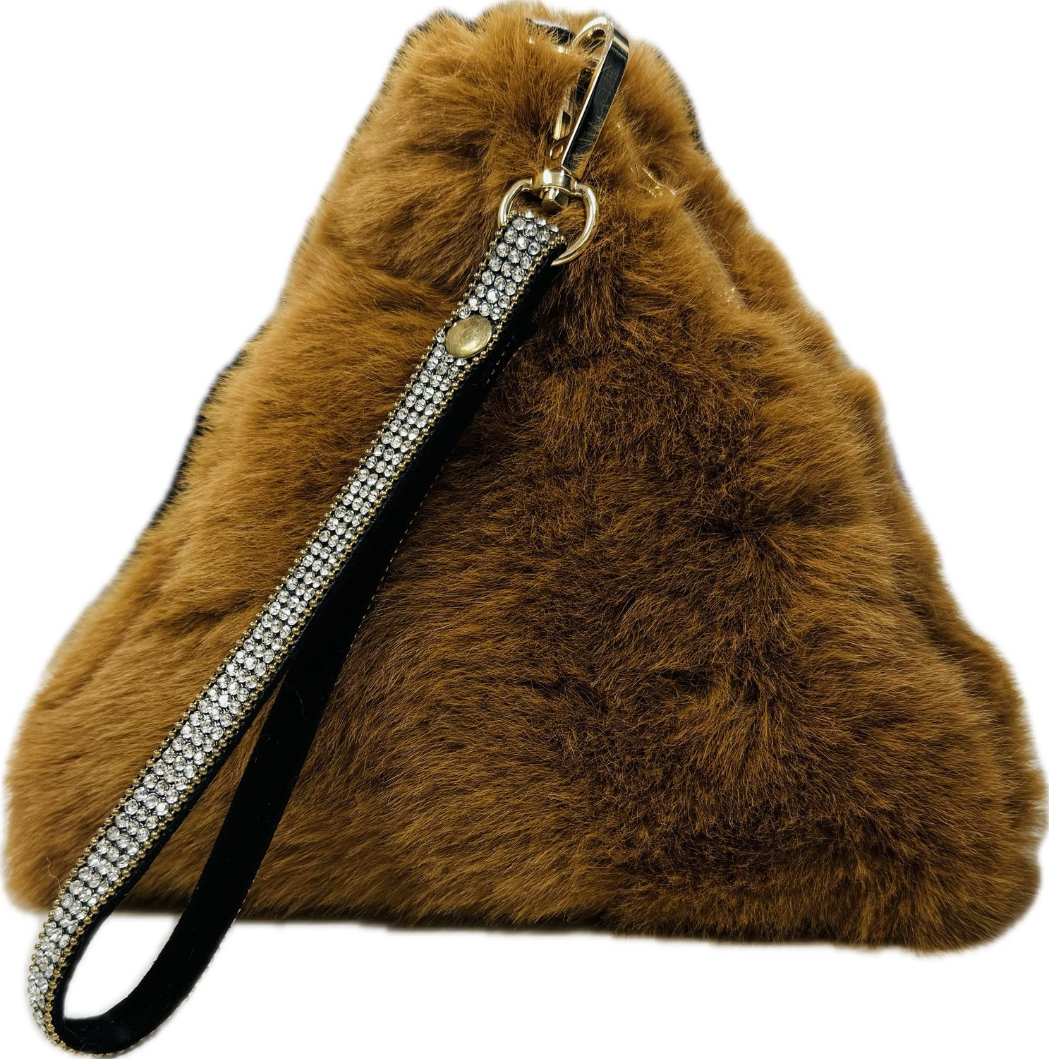 Rusty brown faux fur pyramid bag