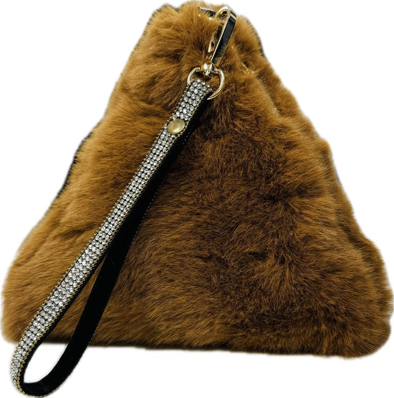 Rusty brown faux fur pyramid bag