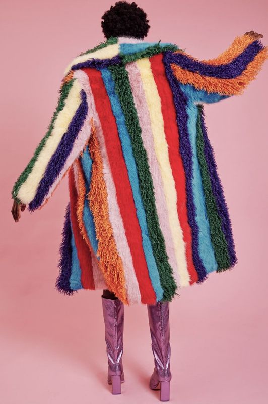 Knitted faux fur rainbow coat