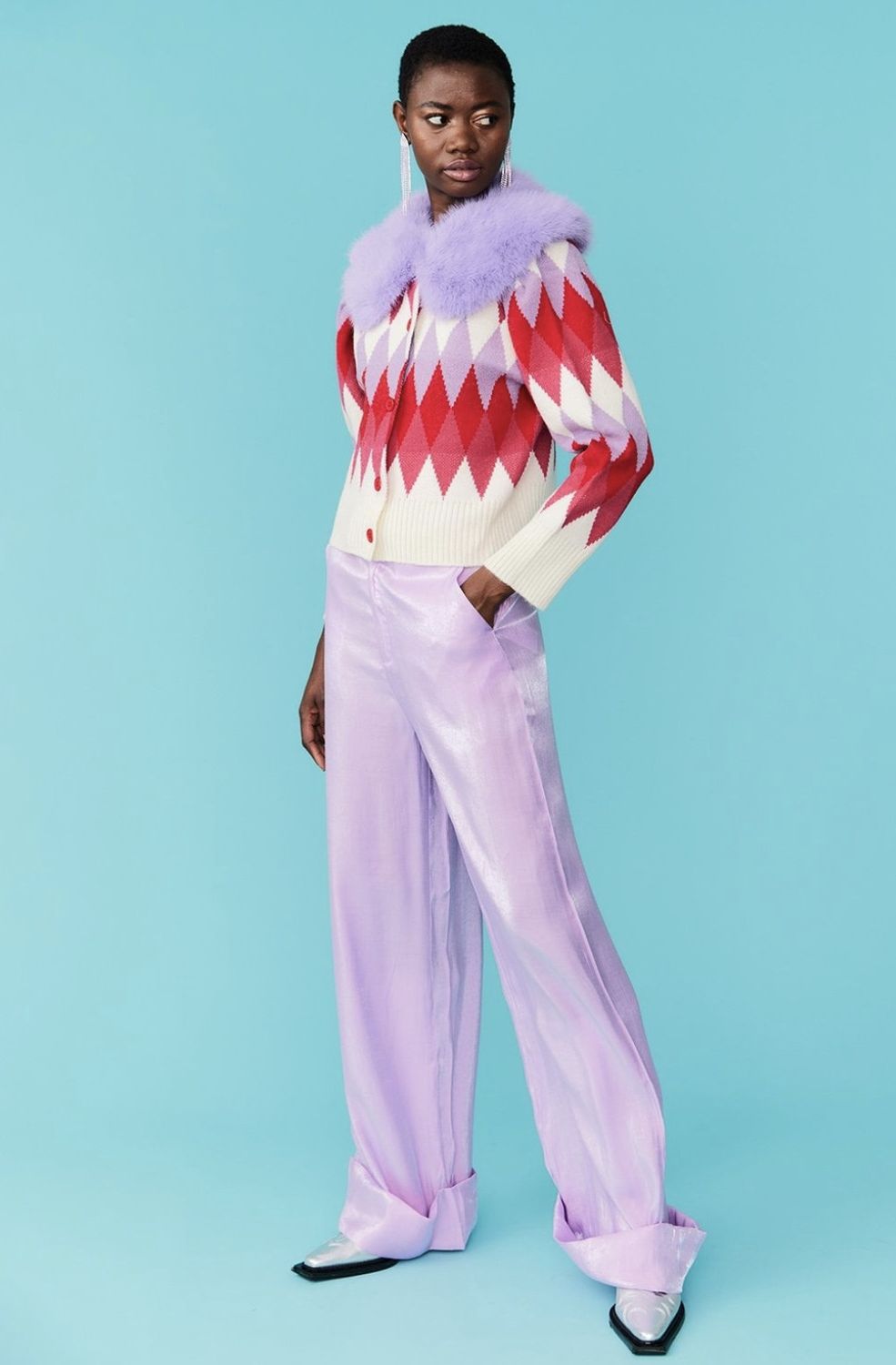 Purple diamond pattern cardigan