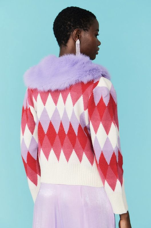 Purple diamond pattern cardigan