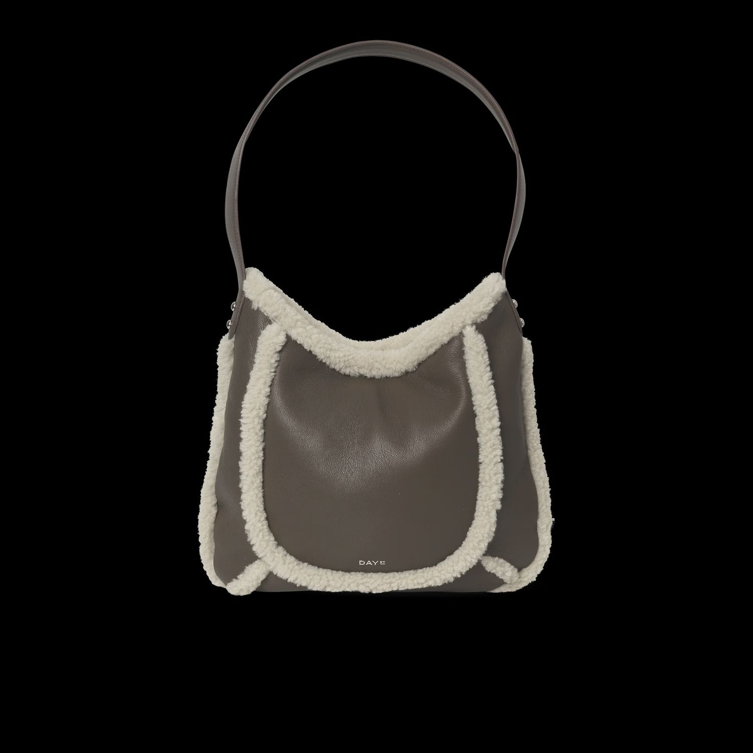 Day faux shearling shoulder bag brown