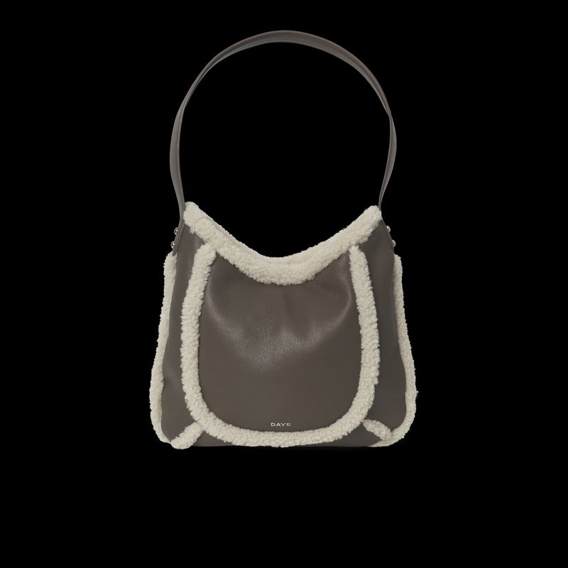 Day faux shearling shoulder bag brown