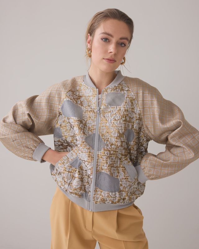 Jacquard bomber jacket gold and grey
