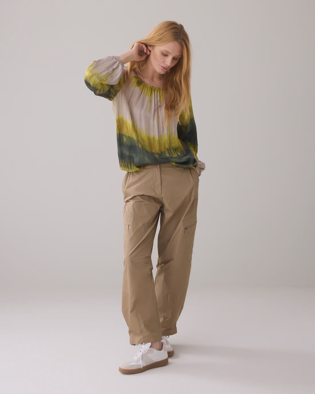 Tie dye khaki and yellow top