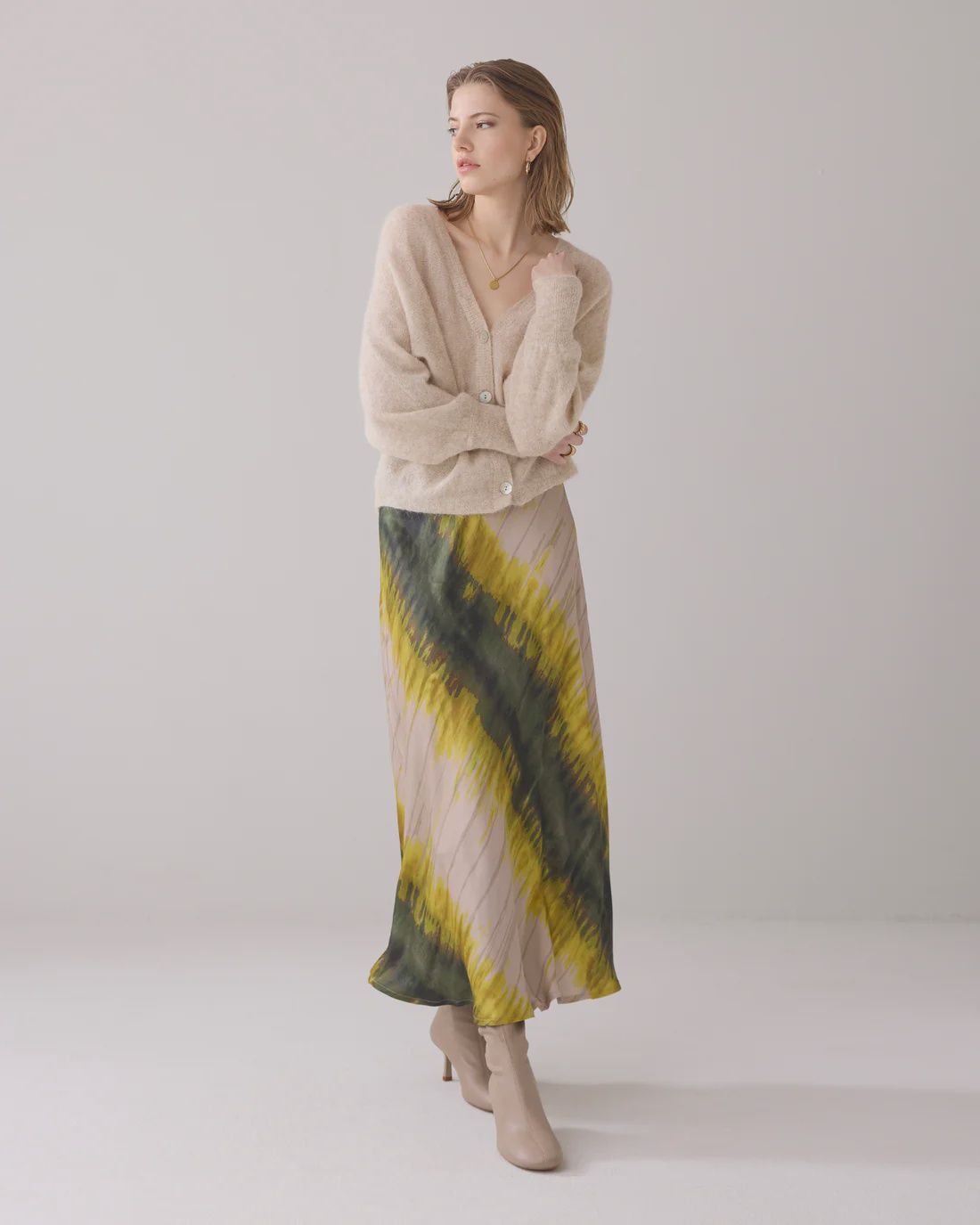 Tie dye khaki and yellow skirt