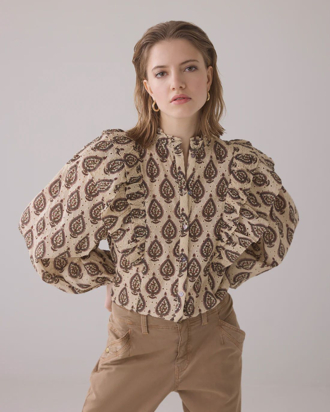 Broderie anglaise printed blouse