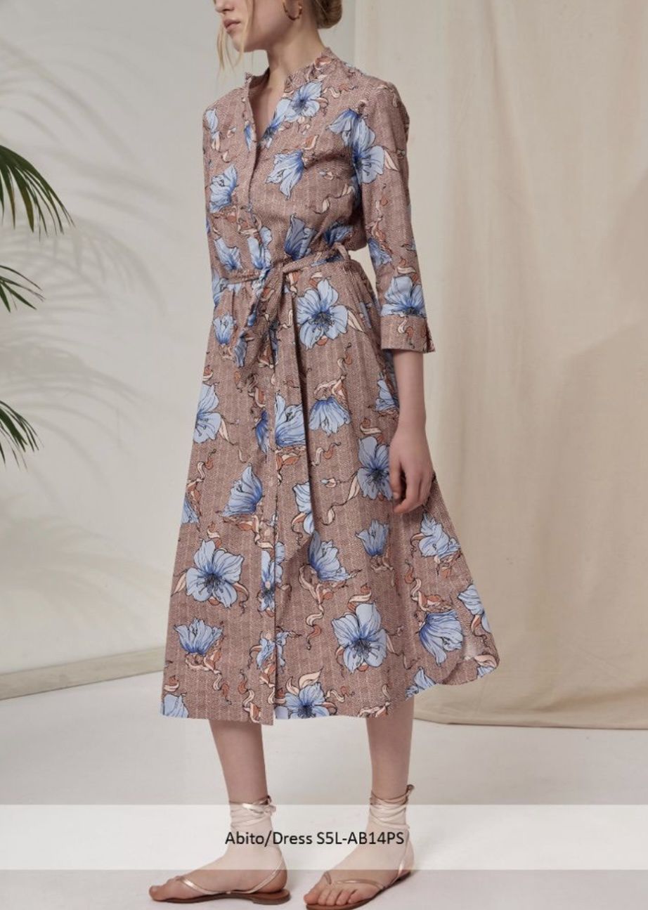 Brown and blue floral patterned dress