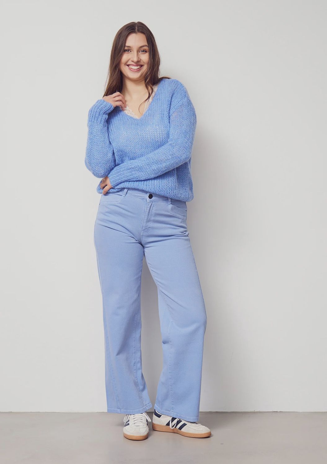 Como twill wide leg trouser blue