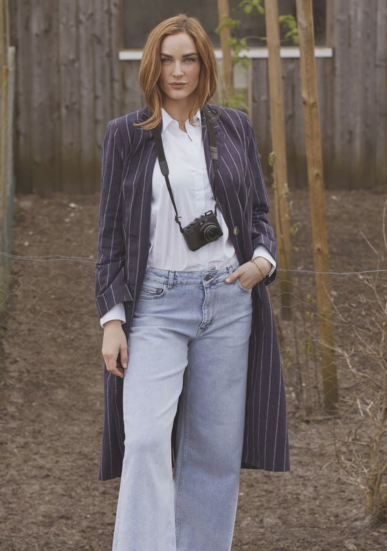 Pearl coat denim blue stripe