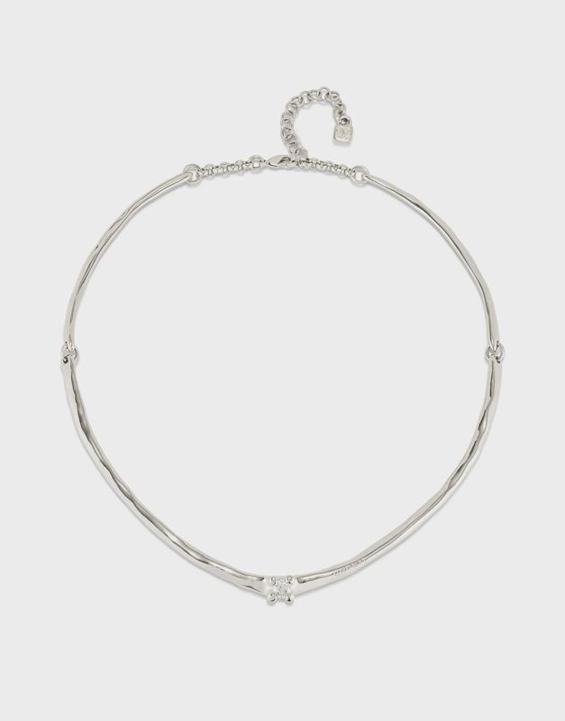 Hinged silver necklace with cubic zirconia