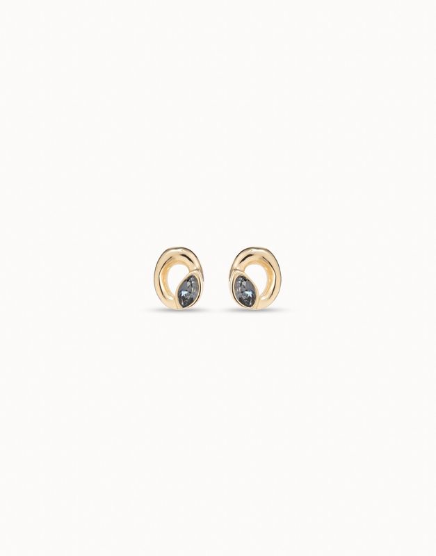 Oval earrings in gold with black crystal