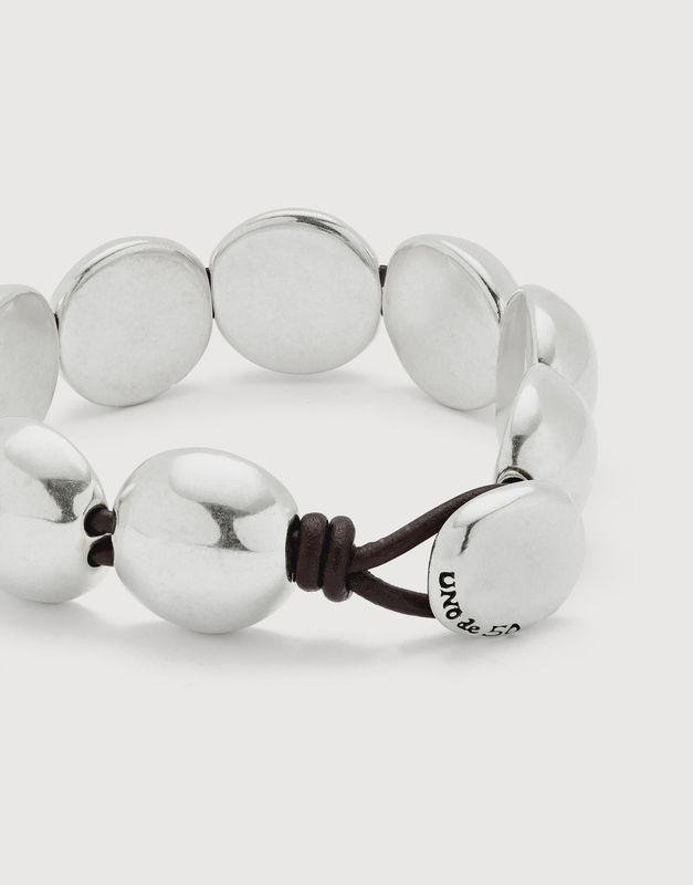 Leather beaded bracelet in silver