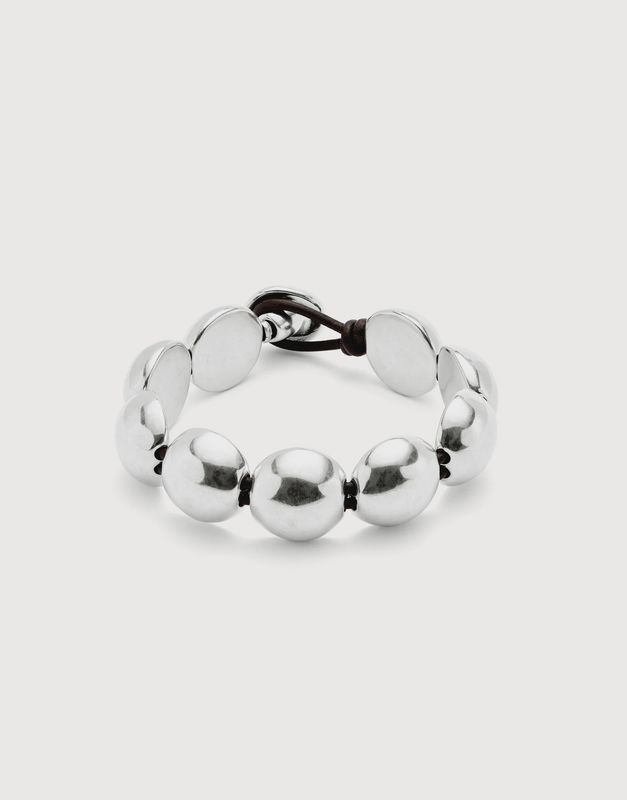 Leather beaded bracelet in silver