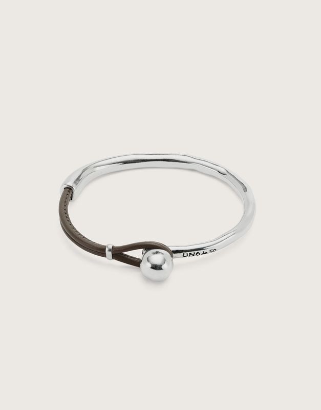Leather and silver bangle bracelet