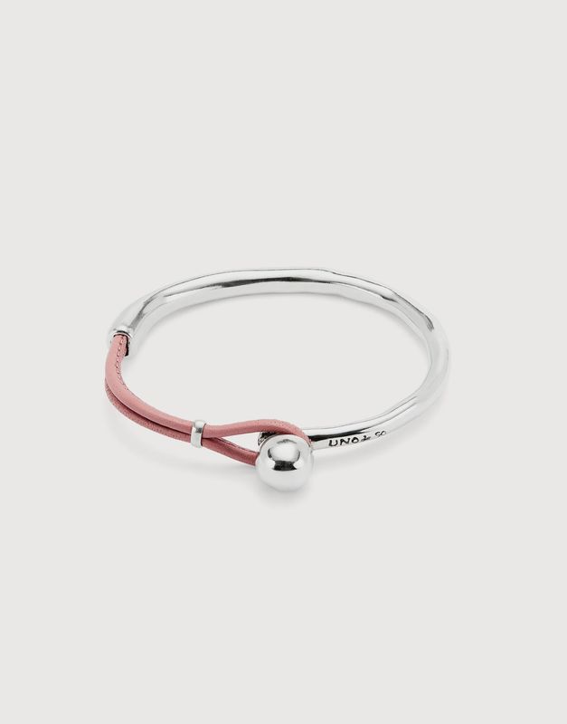Pink leather and silver bangle bracelet