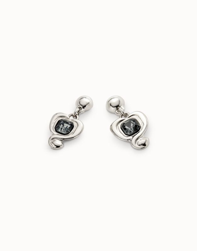 Hanging heart in silver with black crystal