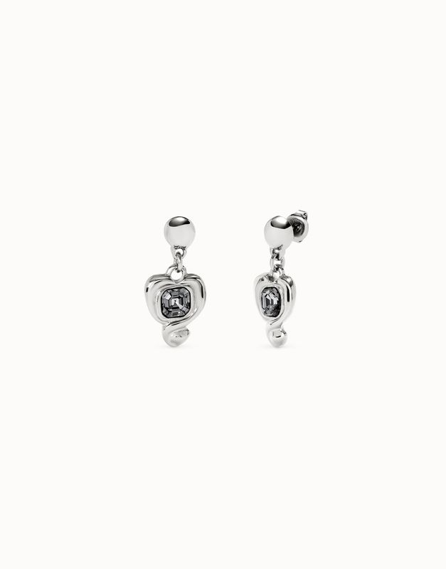 Hanging heart in silver with black crystal