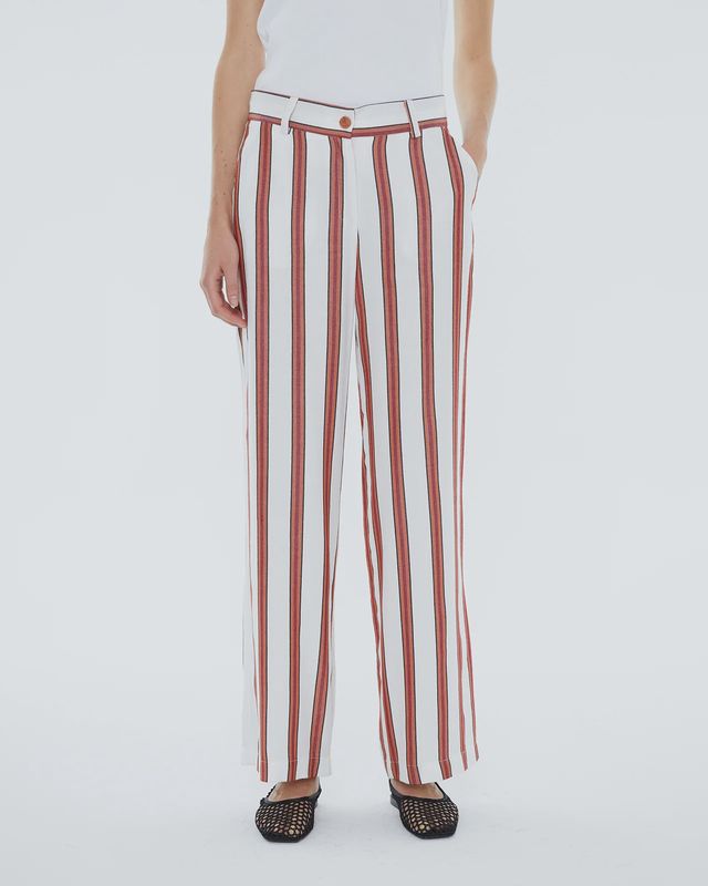 Cream and burnt orange wide leg stripe trousers