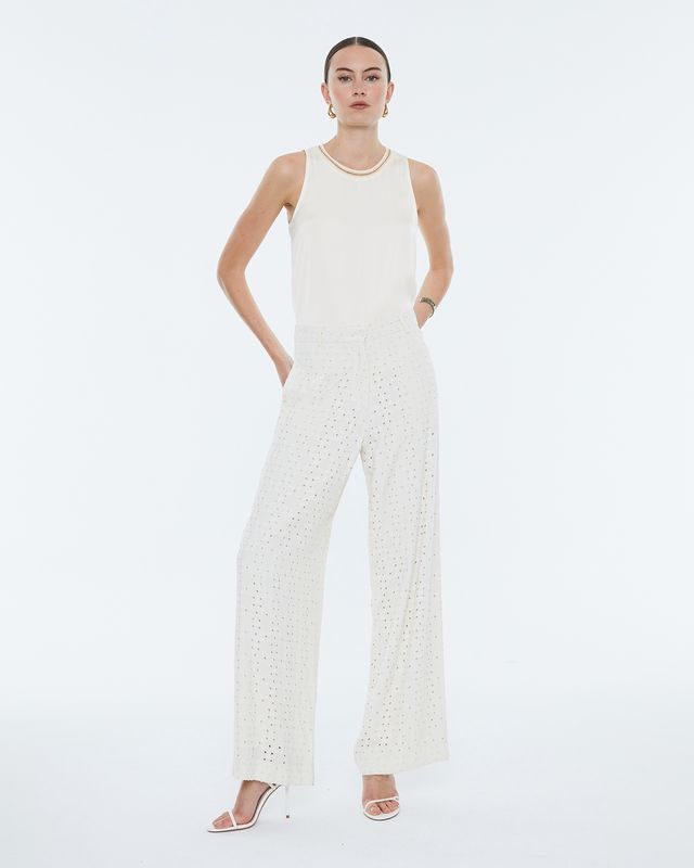 Broderie anglaise trousers in cream