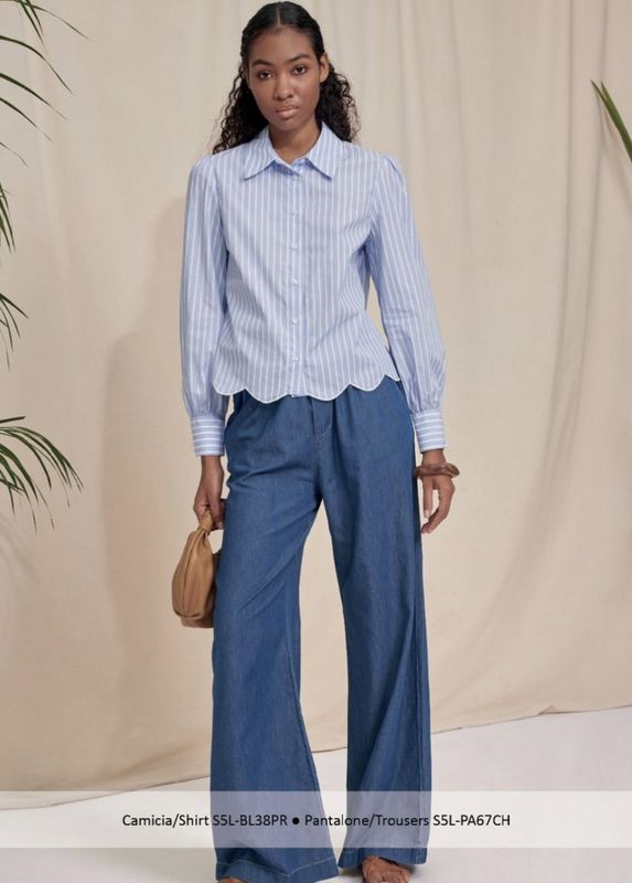Wide leg chambray denim trousers