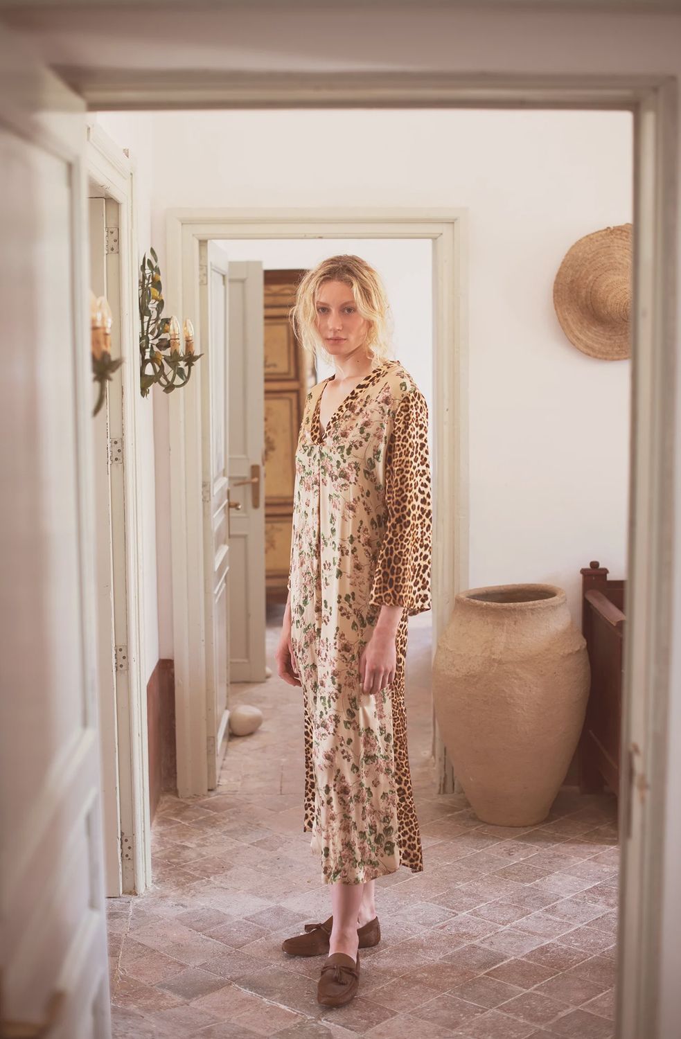 Floral and animal print midi dress