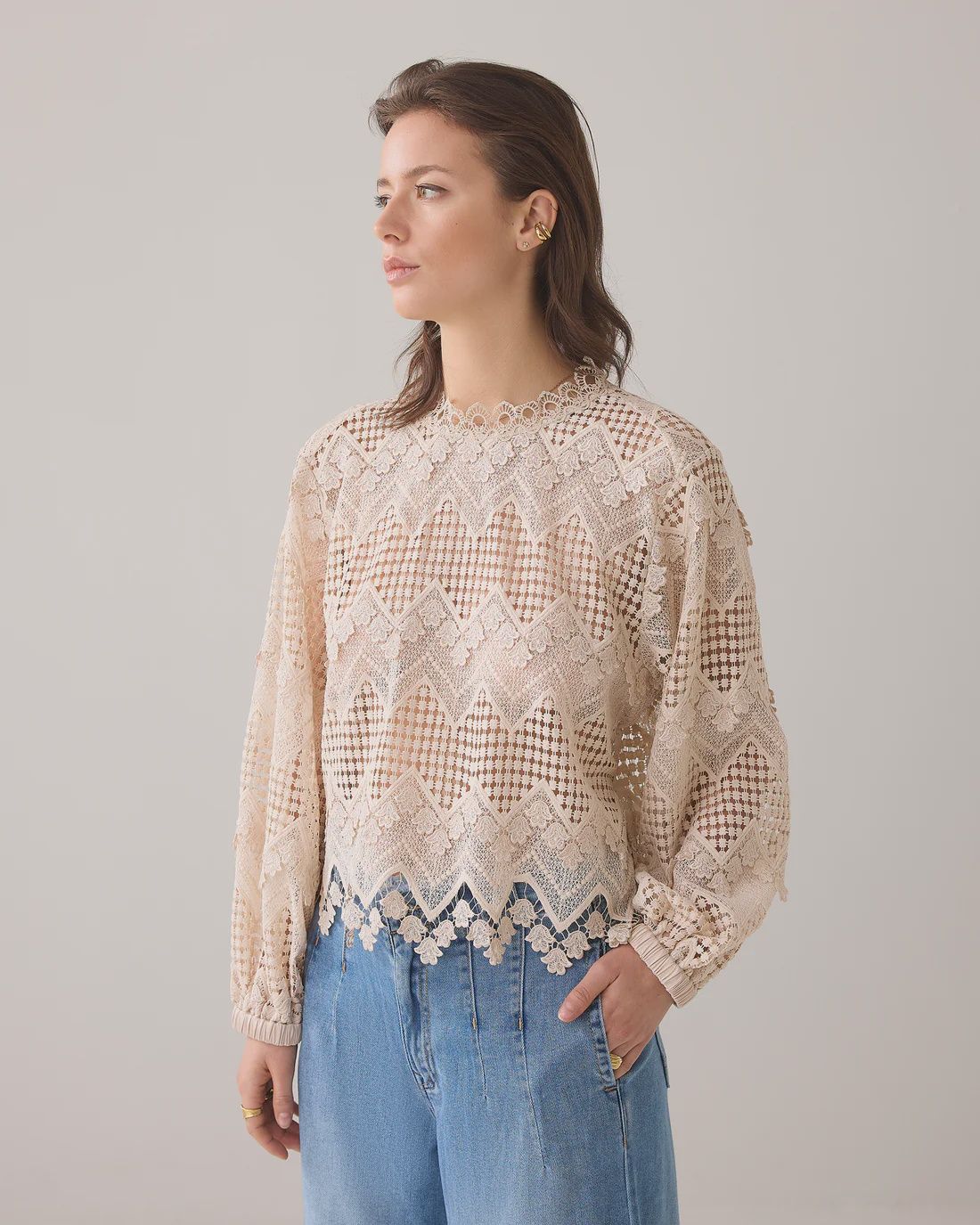 Antique cream boxy lace blouse