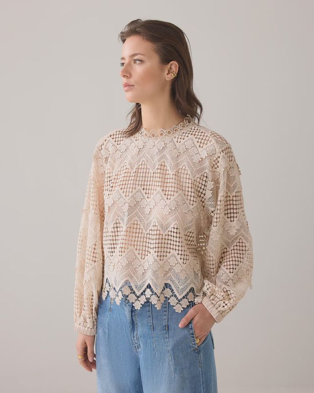 Antique cream boxy lace blouse