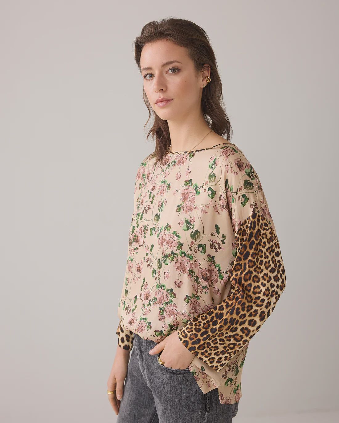 Floral and animal print blouse