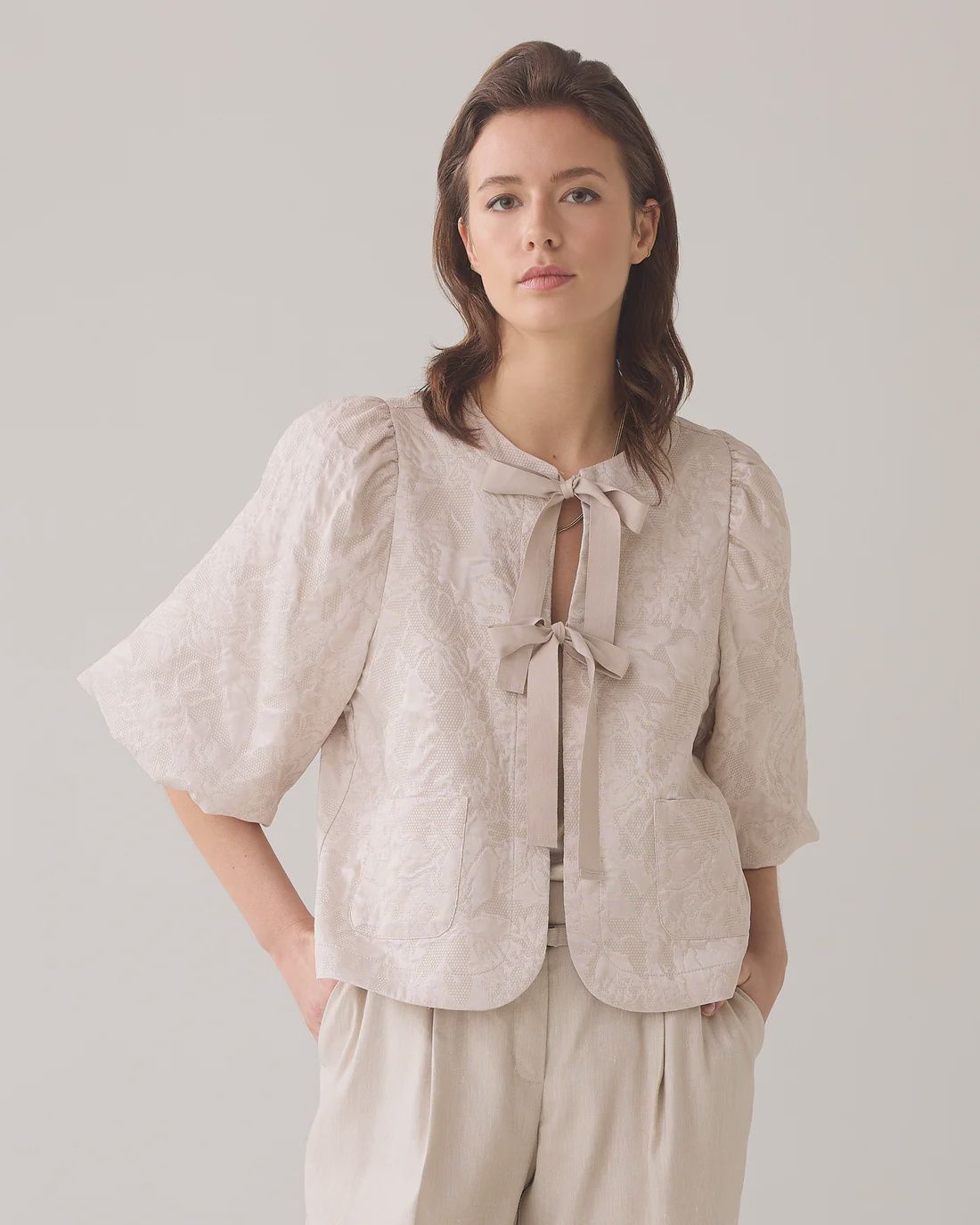 Soft beige  jacquard blouson jacket