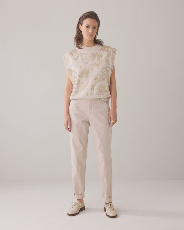 Beige sequin sleeveless sweatshirt