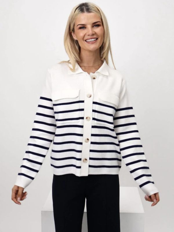 Dani stripe cardigan white/ navy