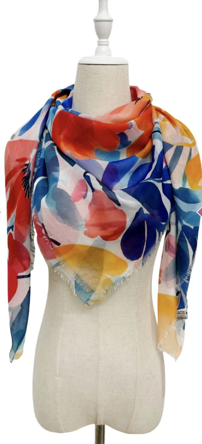 Watercolour floral print square scarf