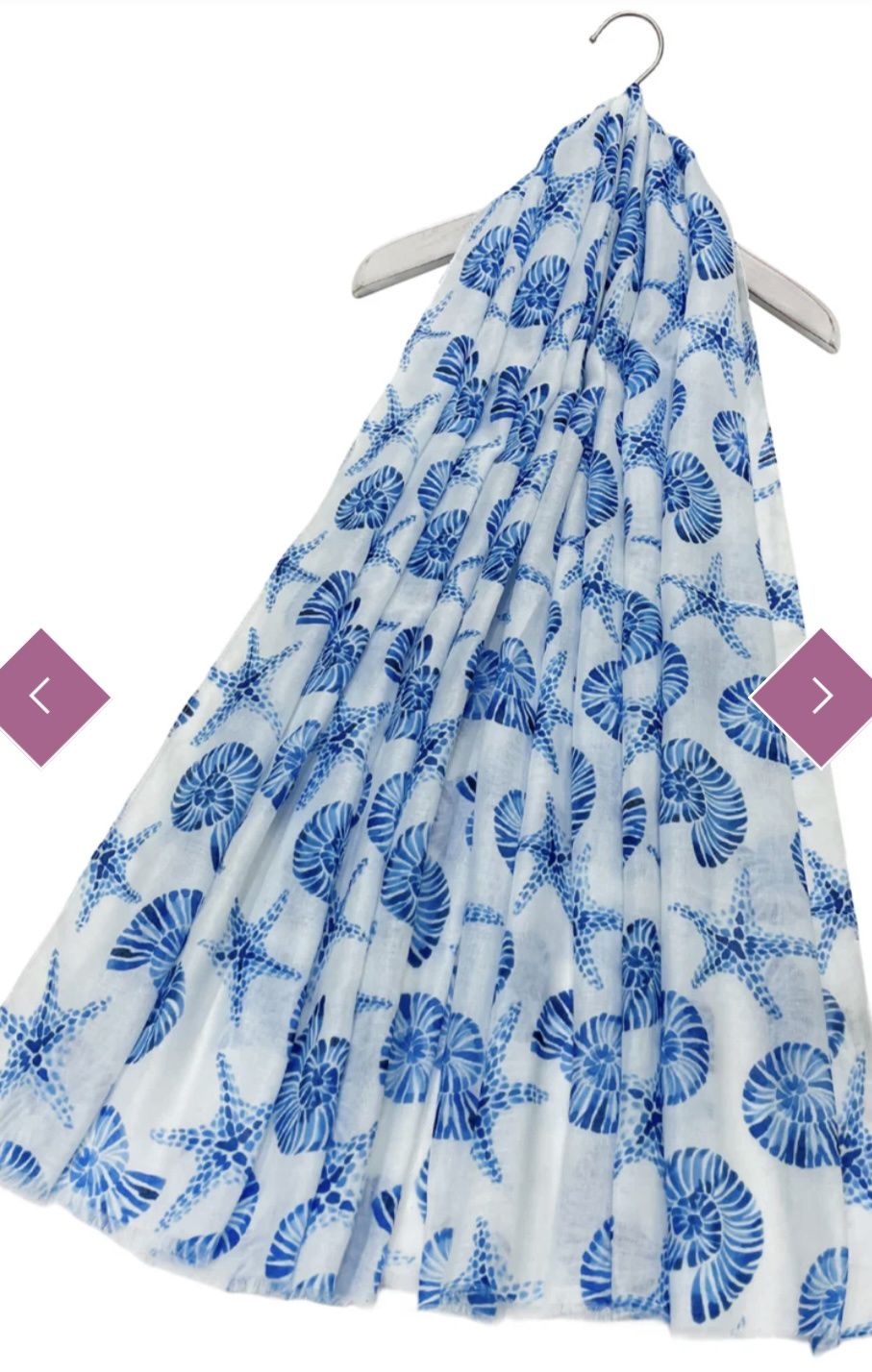 Starfish and shell white / blue scarf