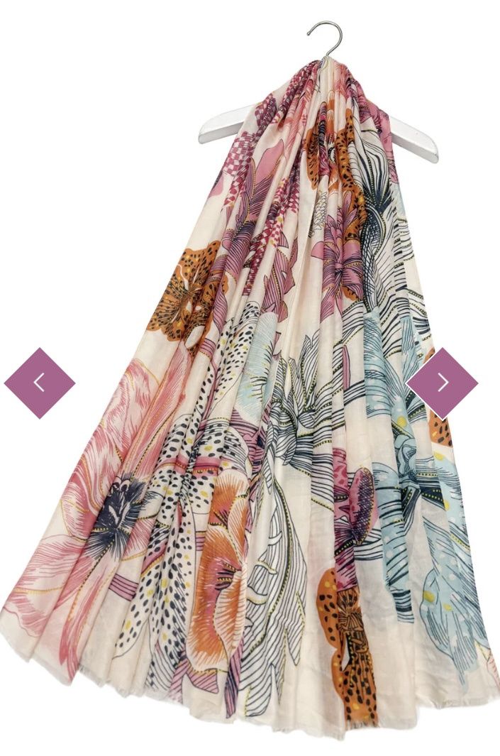 Tropical flower print scarf pink