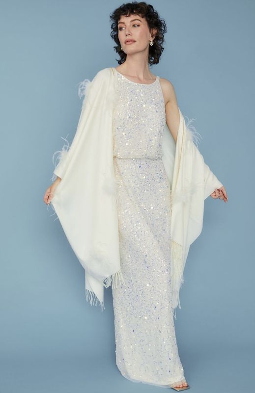 Cream cashmere wrap with feathers