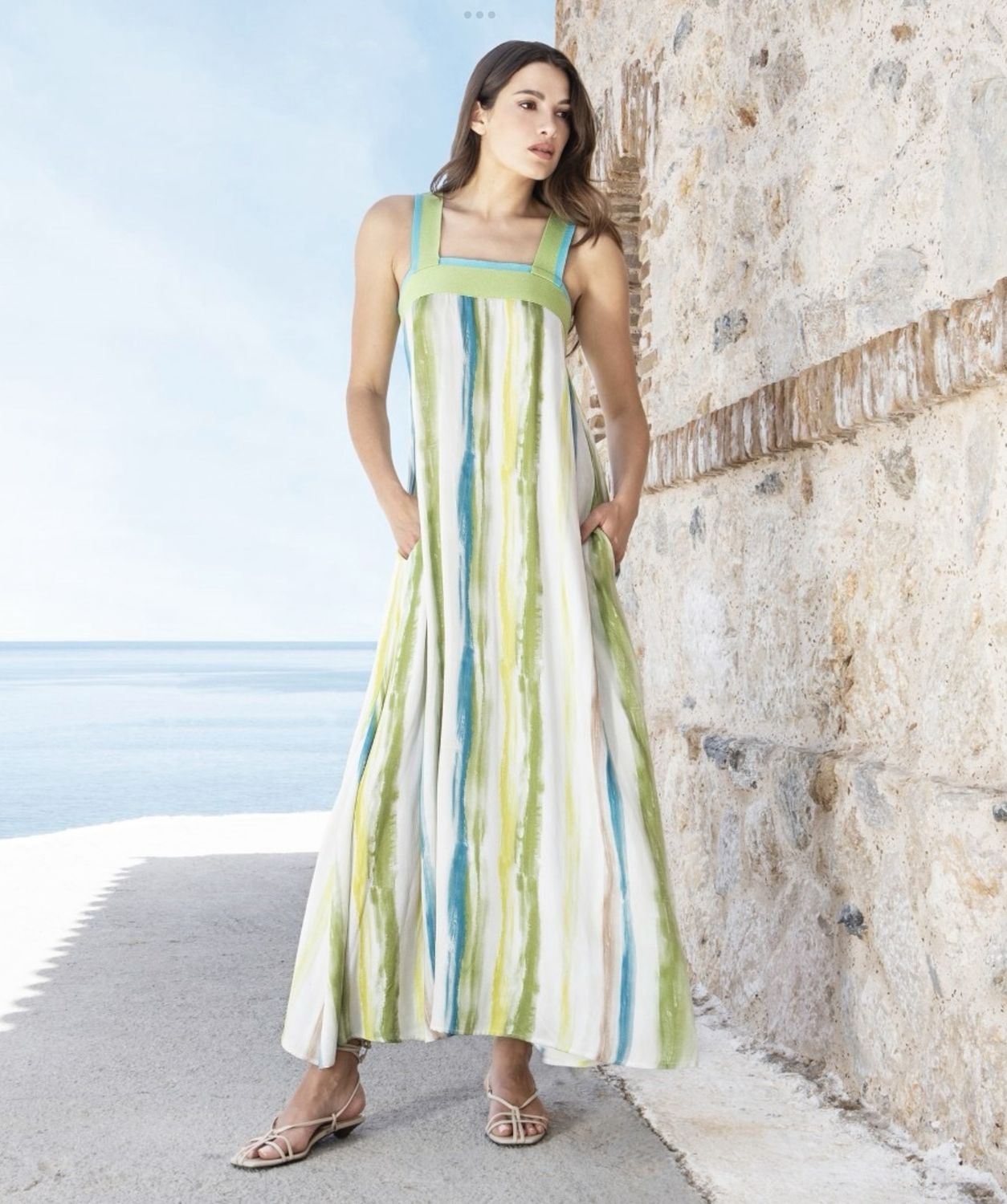 Turquoise and lime green Strappy maxi dress