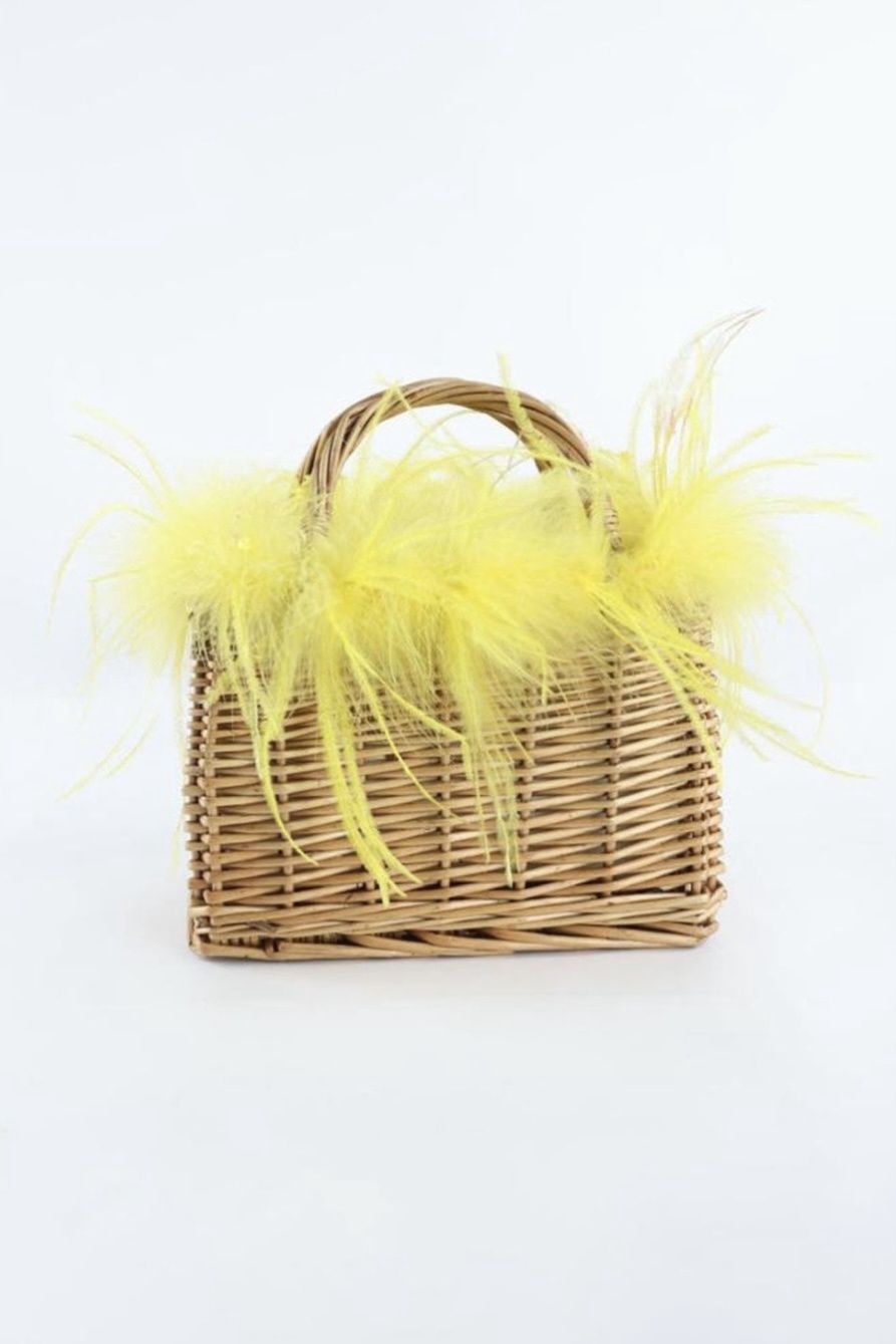 Yellow salines bag with feather trim