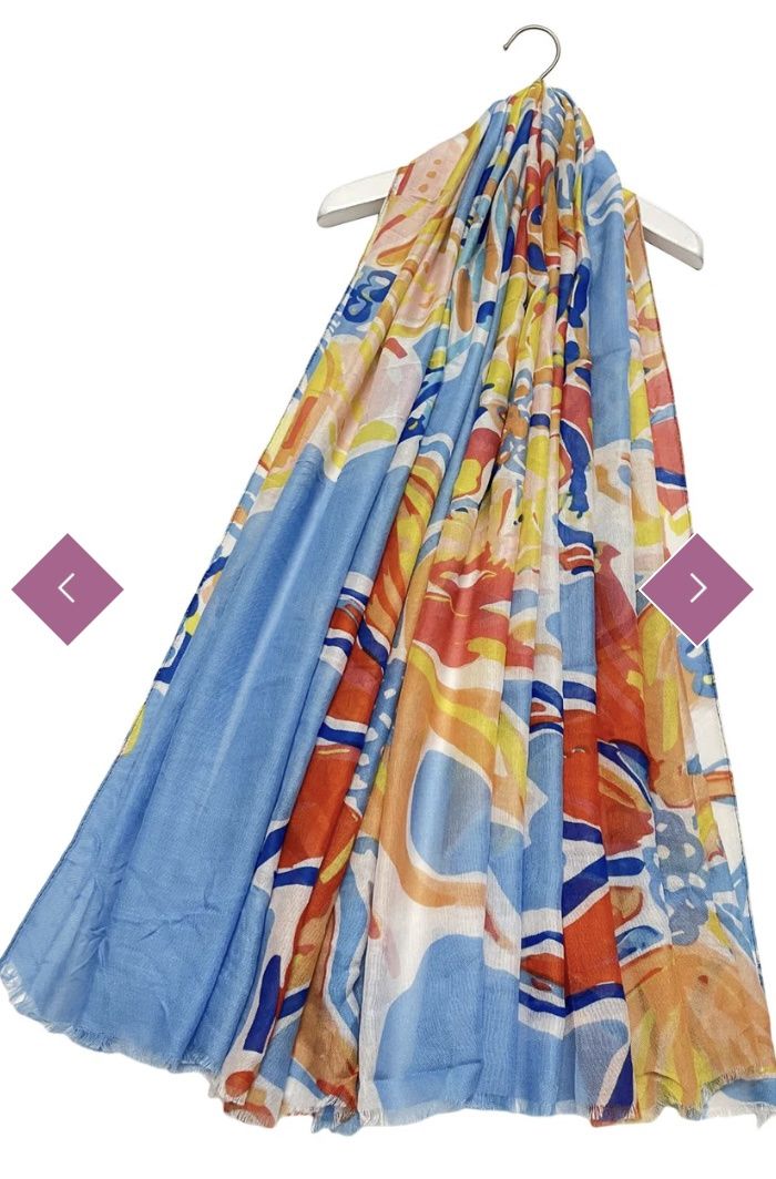 Tropical floral print scarf blue